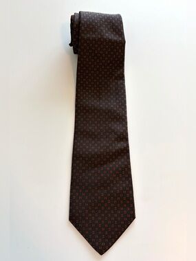 Ferrara Italy 100% Silk Black Red Pattern Tie